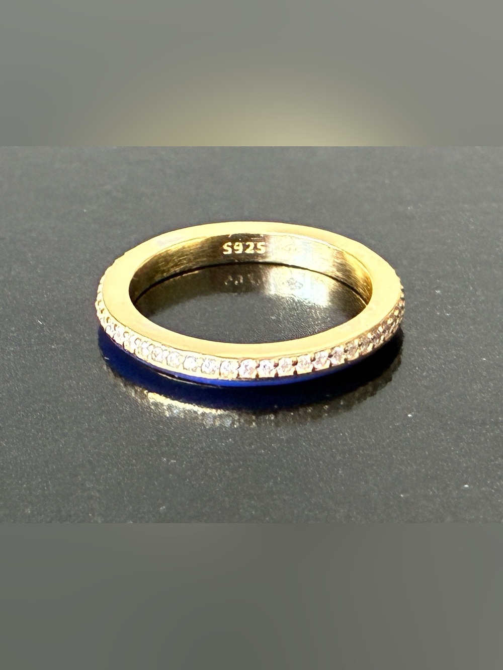 Sterling Silver 925 Gold-Tone Pave Blue enamel Stackable Ring Sz 7